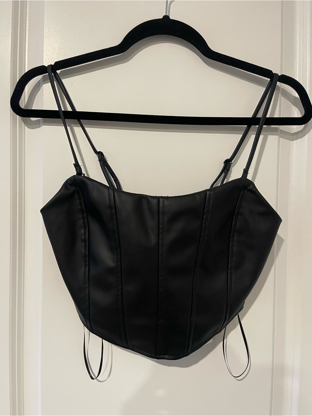 refuge Black Faux Leather Corset-Style Crop Top